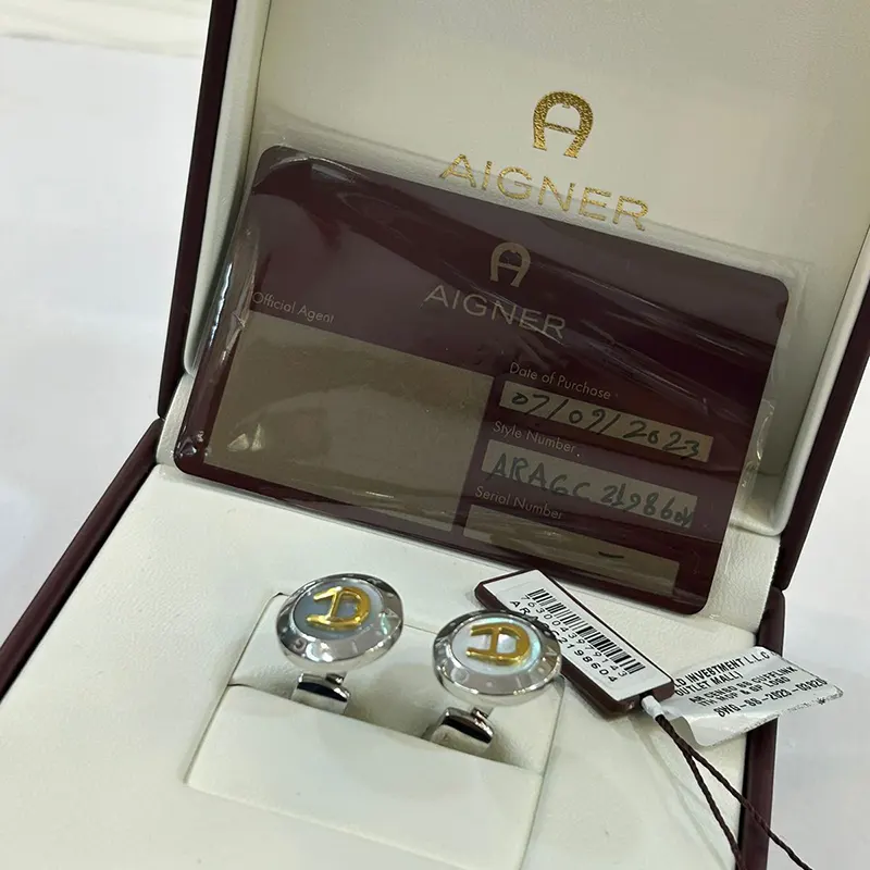 Aigner Lupo Steel & Gold Swiss Grade Men's Fashion Cufflinks- ARAGC2198604